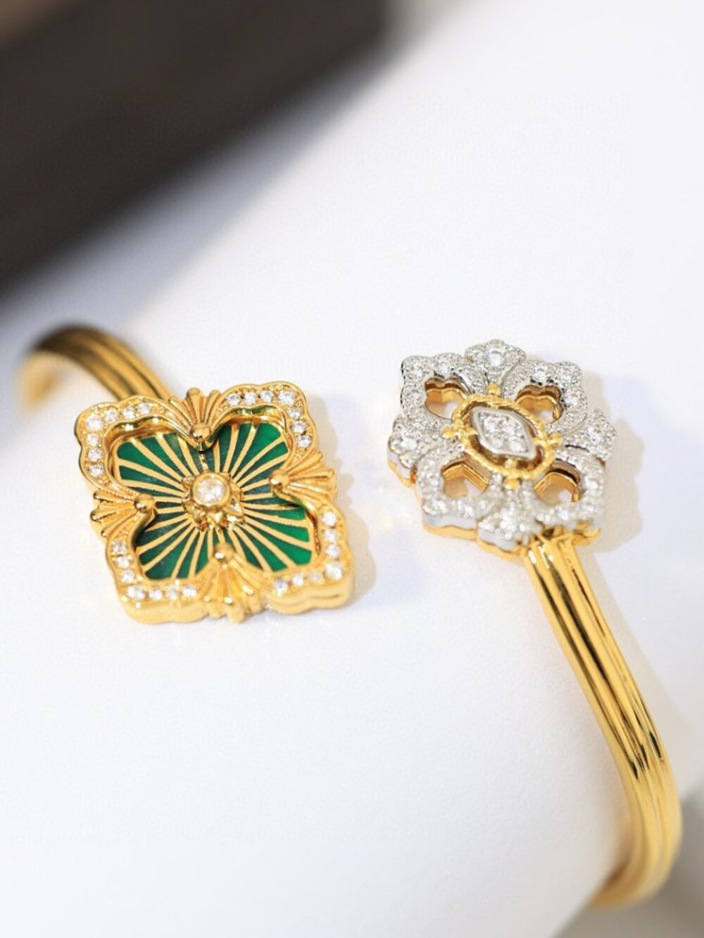 Buccellati Brushed Four-Leaf Clover Bracelet with Diamonds